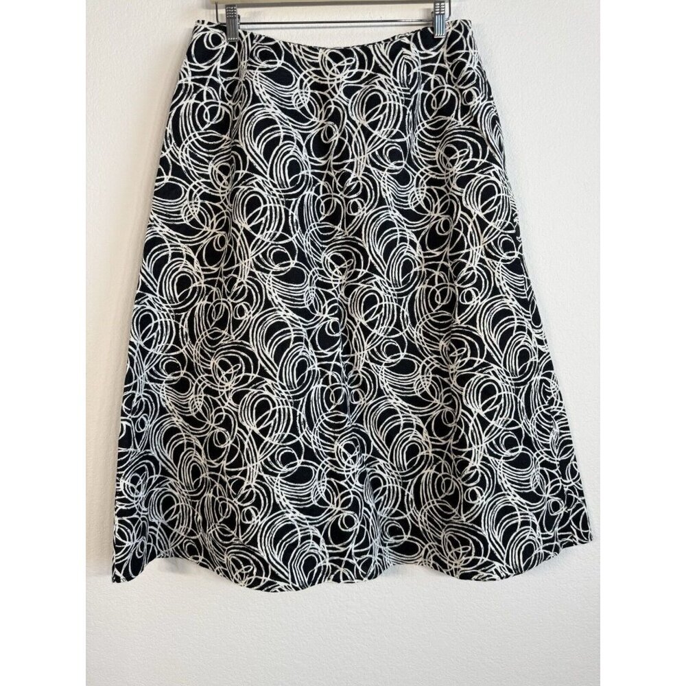 Vintage Talbots Linen Cotton Maxi Skirt Size 12W Fit & Flare Black White Circles